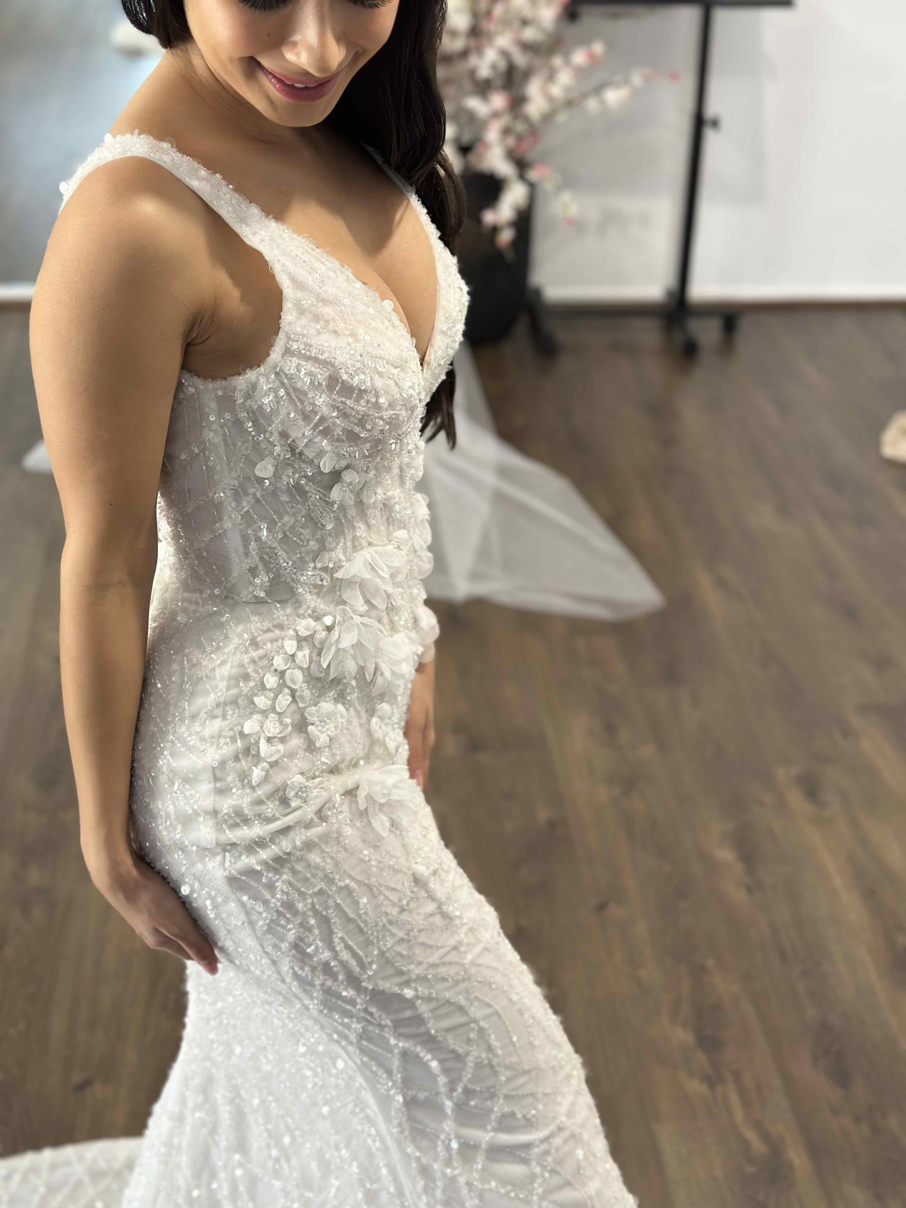 Faith Beaded V Neck Wedding Dress