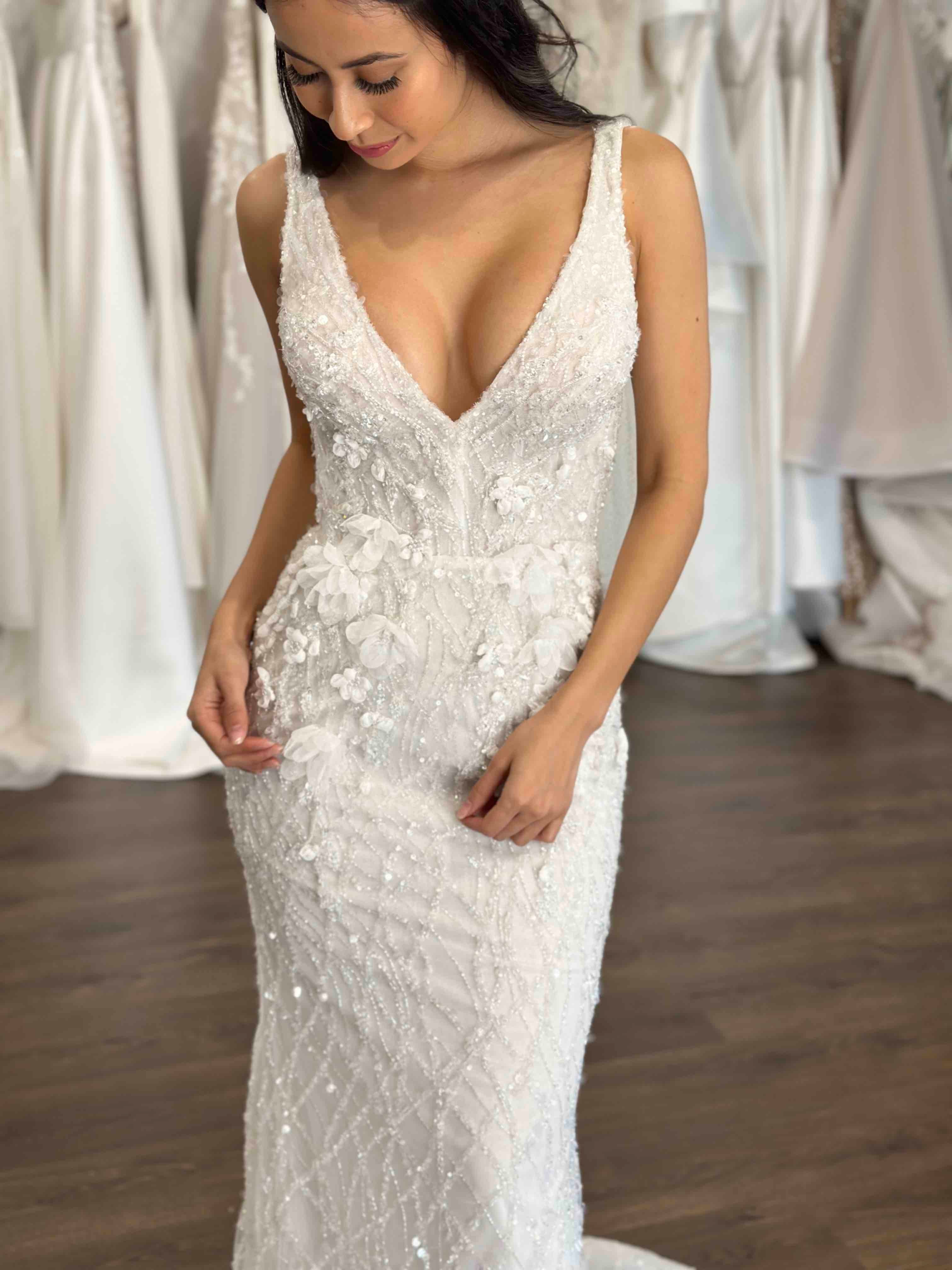 Faith Beaded V Neck Wedding Dress