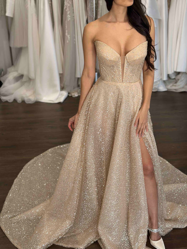intricate corset formal dress in champagne colour
