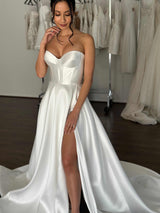 white mikado strapless corset wedding gown