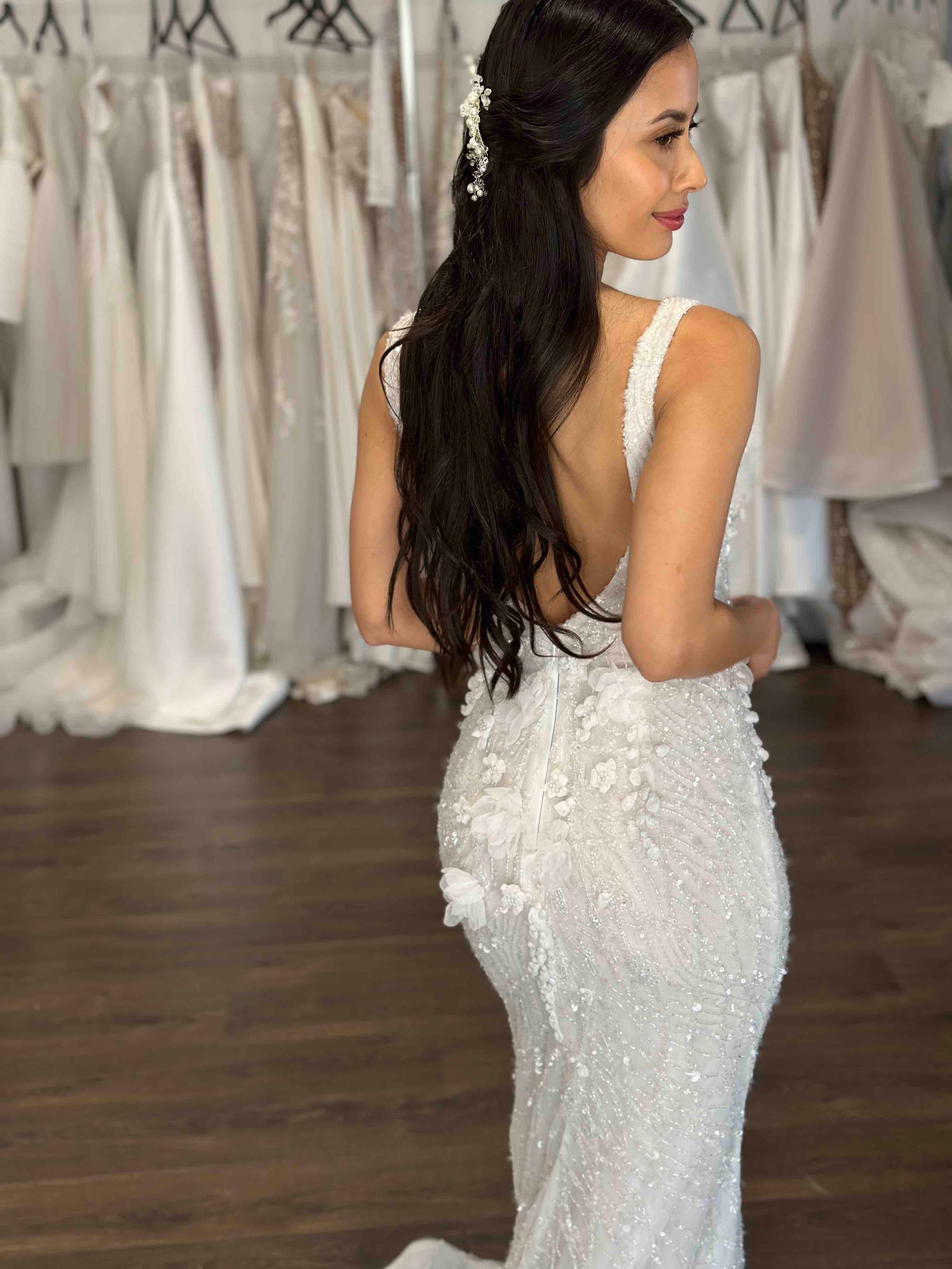 Faith Beaded V Neck Wedding Dress